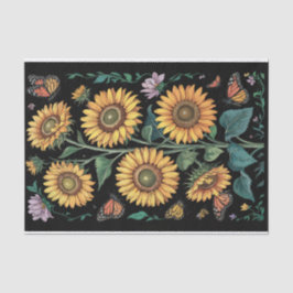 Lila, hohe Sonnenblumen und Monarchschmetterlinge Seidenpapier