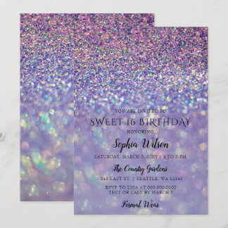 Lila Hologram Glitzer Sweet 16 Geburtstag Einladung