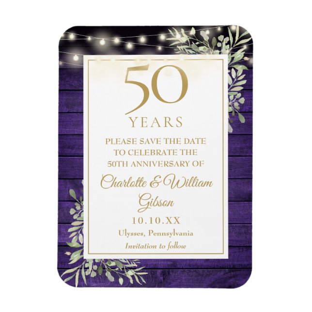 lila Holz aus dem 50. Jubiläum Save the Date Magnet (Vertikal)