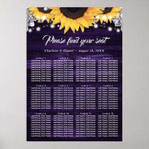 Lila Holz-Sonnenblumen-Hochzeitssitzplan 12 Poster
