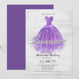 Lila Holzkleid Glitzer Quinceañera Einladung