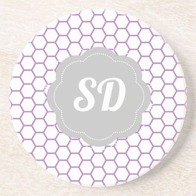 Lila Honeycomb-Monogram Getränkeuntersetzer (Vorne)
