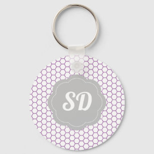 Lila Honeycomb-Monogram Schlüsselanhänger