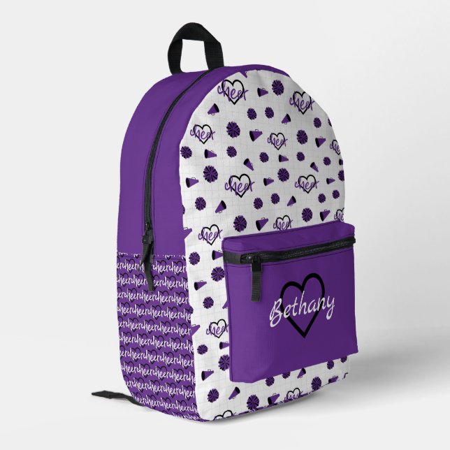 Lila Hörer, Pom Poms, Megaphone Muster Bedruckter Rucksack (Rückseitige Ecke links)
