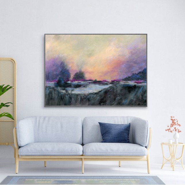 Lila Horizont Landschaft Sonnenuntergang Abstrakte Poster (Purple Horizon Landscape Sunset Wall Art Poster in large size. Frame is excluded in the purchase. )