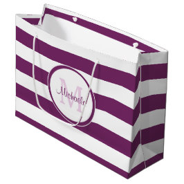 Lila, horizontale Streifen mit Monogramm Große Geschenktüte
