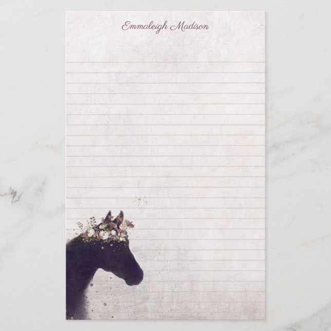 Lila Horse Dreamy Boho Chic Monogram Briefpapier (Vorderseite)