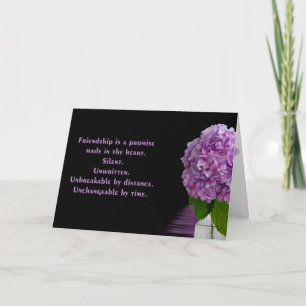 lila Hortensie in Flasche für Freundschaft Karte
