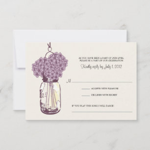 Lila Hortensie und Mason-Krug Hochzeit RSVP Karte