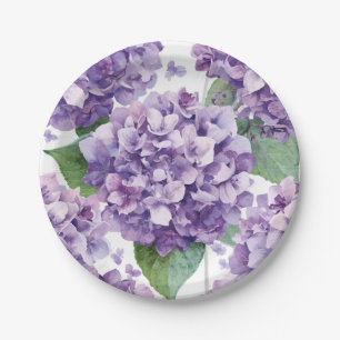Lila Hortensie Wasserfarbe Floral Lavendelblüte Pappteller