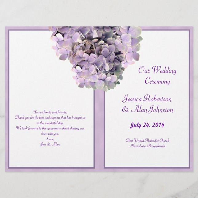 Lila-Hortensien-Hochzeitsprogramm-Vorlage (Vorderseite)