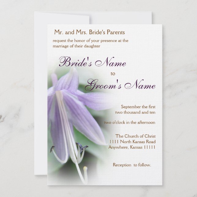 Lila Hosta Bloom Wedding Einladung (Vorderseite)