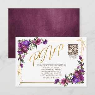 Lila Hot Roink, Floral, Gold Script, QR-Code UAWG RSVP Karte