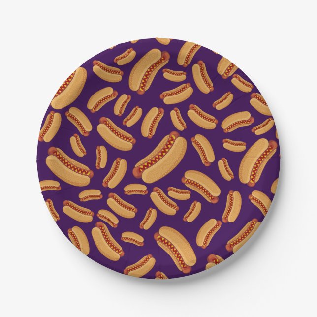Lila Hotdogs Pappteller (Vorderseite)