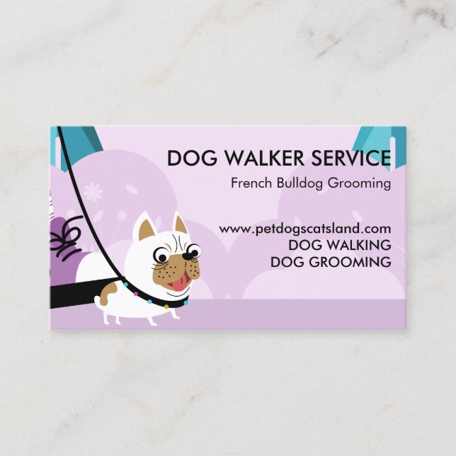 Lila Hundewalker Service Französischer Bulldog Visitenkarte (Vorderseite)