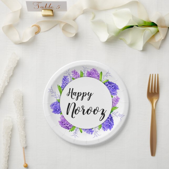 Lila Hyacinth Wreath New Year Happy Norooz Pappteller (Hochzeit)