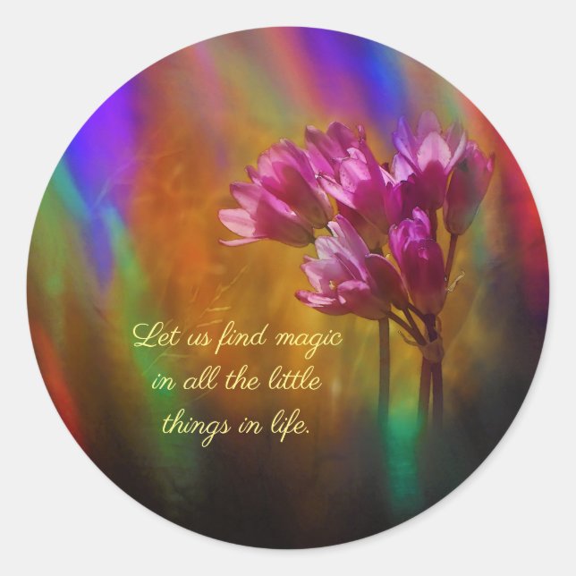 Lila Hyazinthe-Blume Regenbogenfarben mit Zitat Runder Aufkleber (Vorderseite)