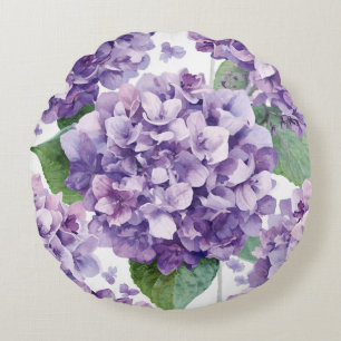 Lila Hydrangea Aquarell Floral Lavendelblüte Rundes Kissen