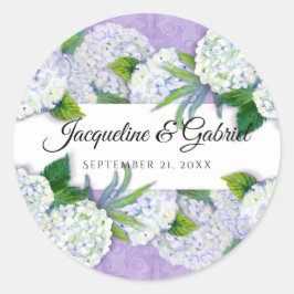 Lila Hydrangea Damask Muster Hochzeit Runder Aufkleber