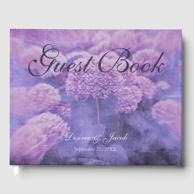 Lila Hydrangea Floral Country Rustikale Hochzeit Gästebuch (Vorderseite)
