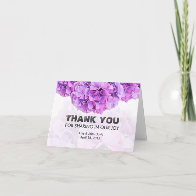 Lila Hydrangea Hochzeit danken Sie zur Kenntnis Hy Dankeskarte (Vorderseite)