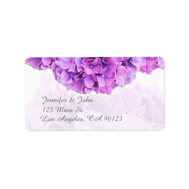 Lila Hydrangea-Hochzeiten-Rücksendeadressen-Aufkle Adressaufkleber (Vorne)