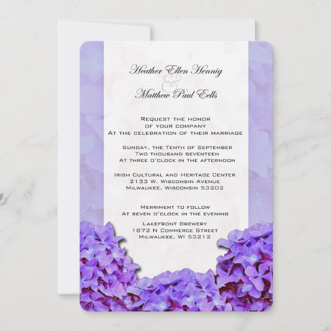 Lila Hydrangea Hochzeitseinladung Einladung (Vorderseite)