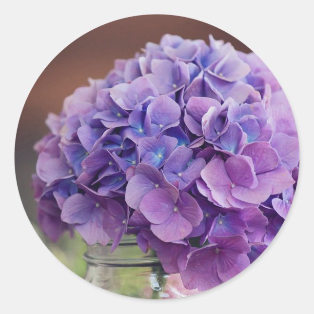 Lila Hydrangea in Mason Jar Fotografie Runder Aufkleber (Vorderseite)