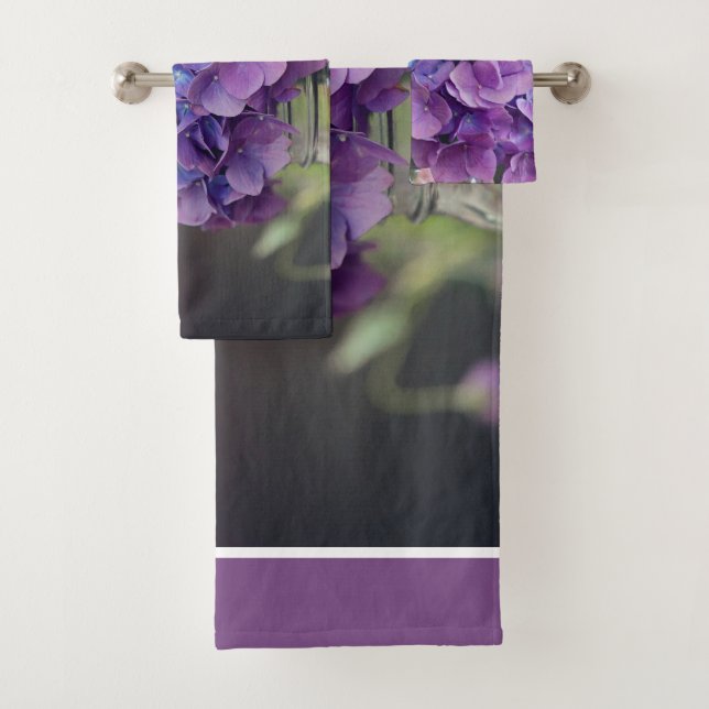 Lila Hydrangea in Mason Jar Naturfotografie Badhandtuch Set (Insitu)