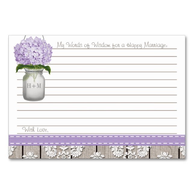 Lila Hydrangea Mason Jar Ratgeber Tischnummer (Vorderseite)
