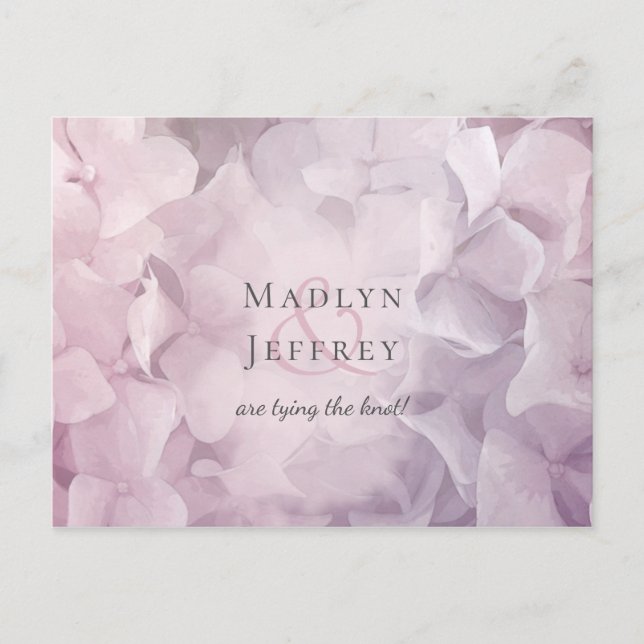 Lila Hydrangea mit Blumenrosa Save the Date Ankündigungspostkarte (Vorderseite)