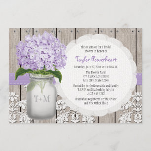 Lila Hydrangea-Monogramm-Maurer-Glas-Brautparty Einladung