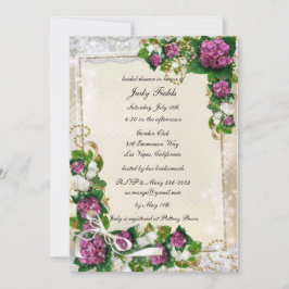 Lila Hydrangea- und Spitzen-Bridal-Dusche Einladun Einladung