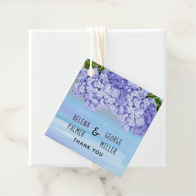Lila Hydrangea Wasserfarbenhochzeit Geschenkanhänger (Beispiel)