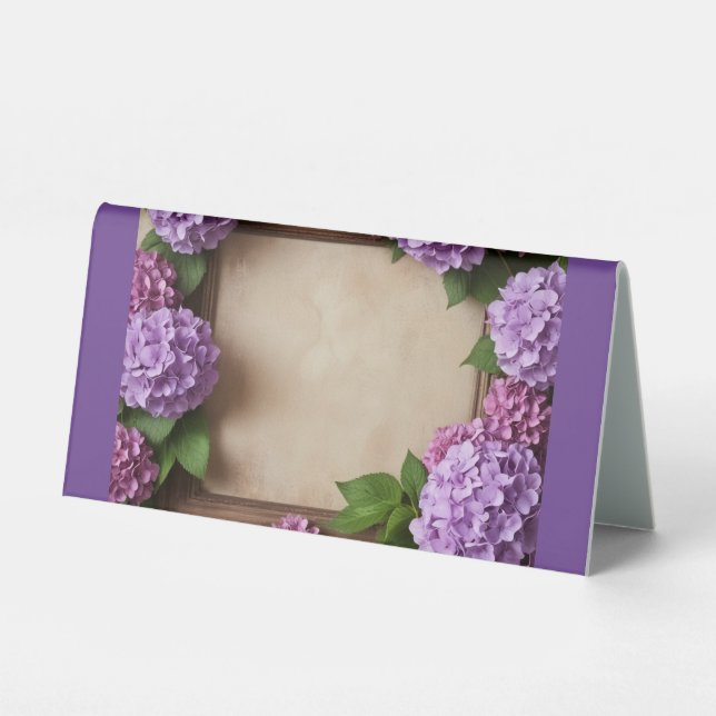 Lila Hydrangea Wedding Tischaufsteller (Vorderseite)