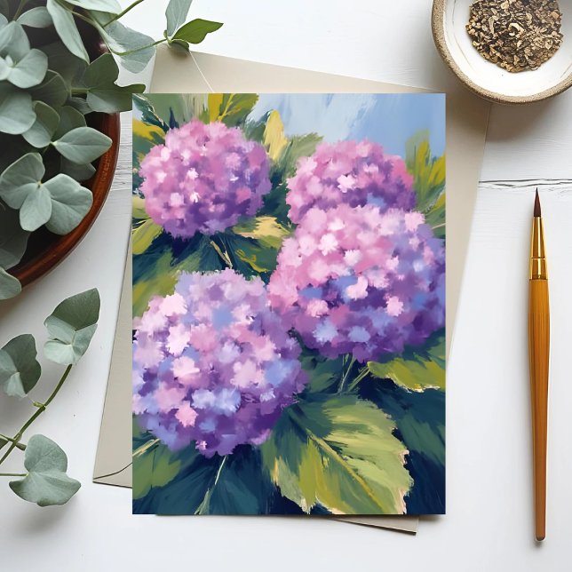 Lila Hydrangeas Aquarellmalerei Postkarte (Von Creator hochgeladen)