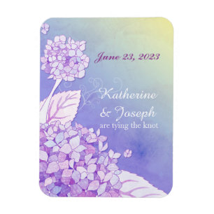 Lila Hydrangeas BlumenWedding retten das Datum Magnet