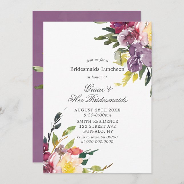 Lila Hydrangeas Bridesmaids Luncheon Invites (Vorne/Hinten)