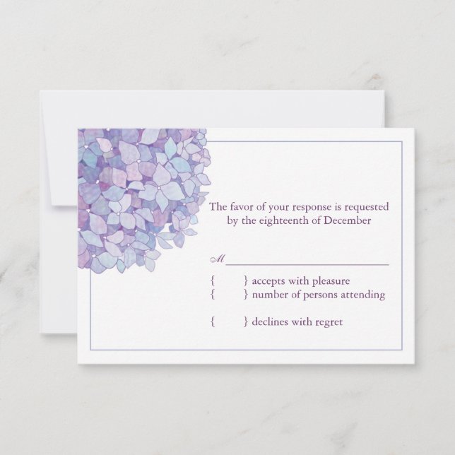 Lila Hydrangeas Floral Wedding RSVP Karte (Vorderseite)