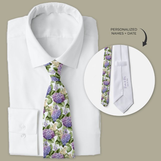 Lila Hydrangeas Personalisiert Krawatte (Purple Hydrangeas personalized wedding neckties)