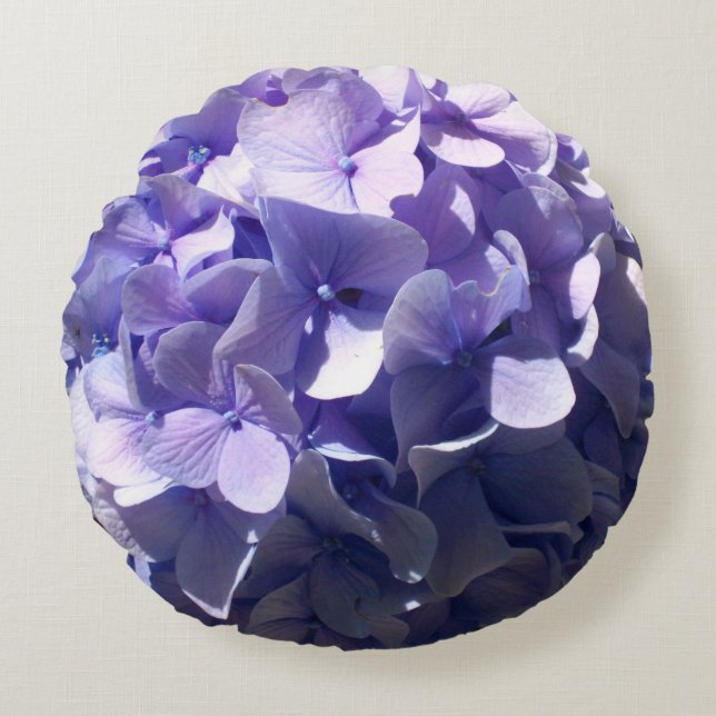 Lila Hydrangeas Rundes Kissen (Vorderseite)