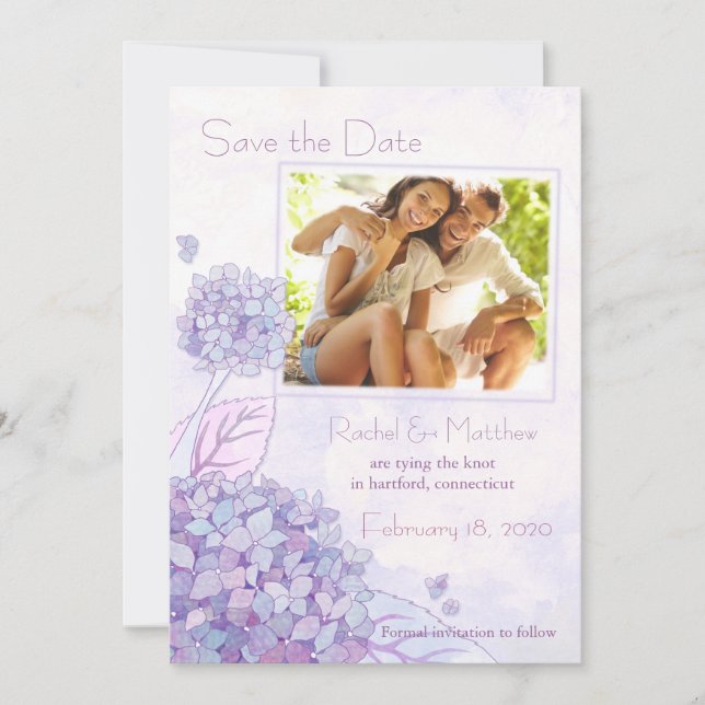 Lila Hydrangeas Wedding Foto Save the Date (Vorderseite)