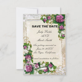 Lila Hydrangee und Spitzen-Save the Date-Karte Einladung