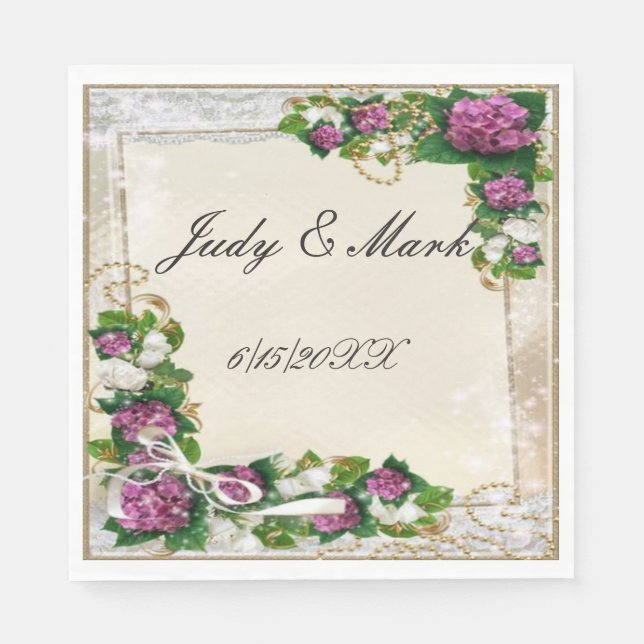 Lila Hydrangee und Spitzenpapier Napkins Serviette (Vorderseite)