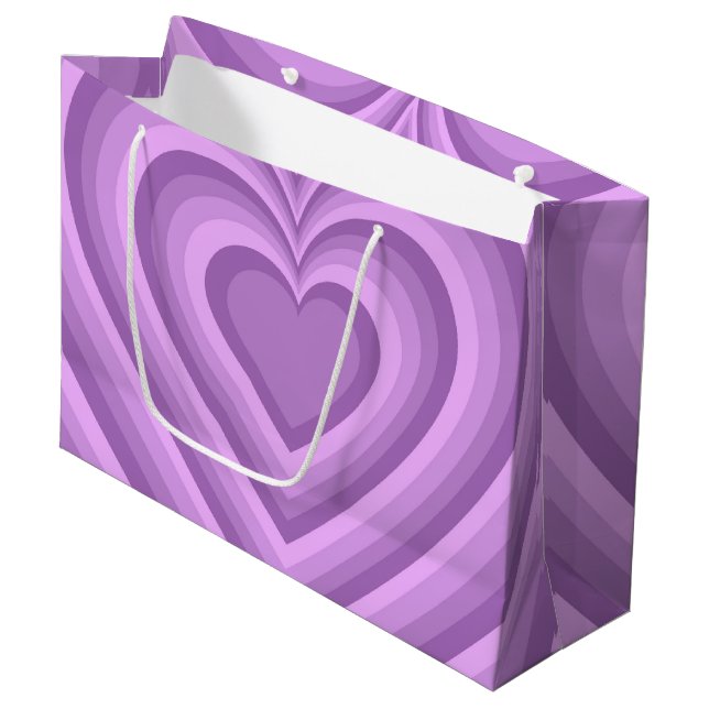 Lila Hypnotic Heart Liebe Muster Große Geschenktüte (Vorderseite Schrägansicht)