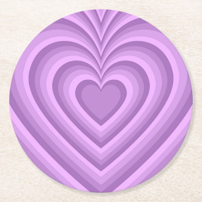 Lila Hypnotic Heart Liebe Muster Runder Pappuntersetzer (Vorderseite)