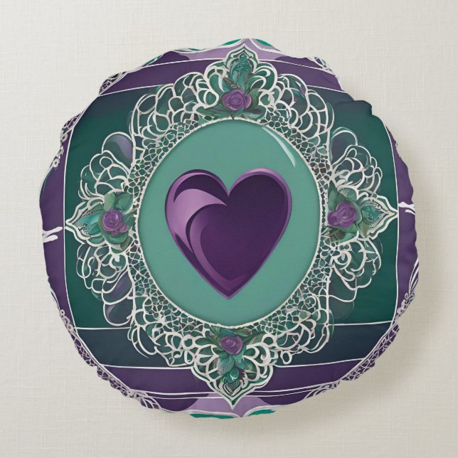 Lila Icy Heart AI Art Rundes Kissen (Rückseite)