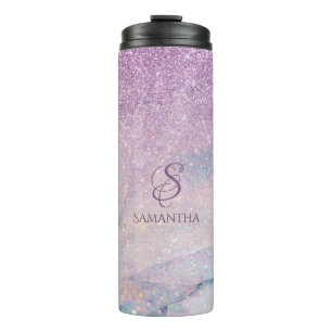 Lila Imitat-Glitzer und marmorn Monogramm 2 Thermosbecher