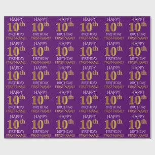 Lila, Imitat-Gold "GLÜCKLICHER 10. GEBURTSTAG " Geschenkpapier