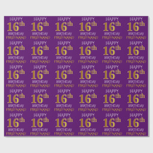 Lila, Imitat-Gold "GLÜCKLICHER 16. GEBURTSTAG " Geschenkpapier